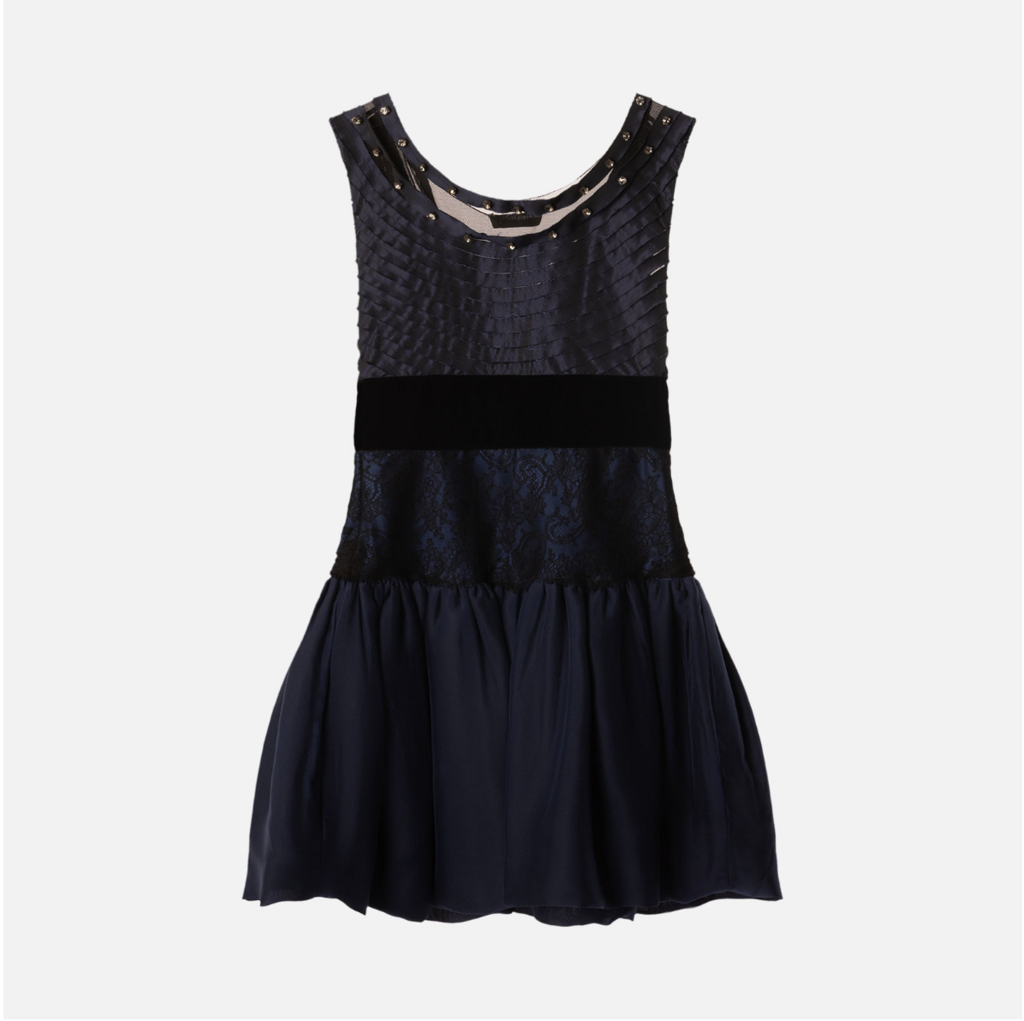 Alberta Ferretti Navy Silk Blend Lace Mini Dress, 2