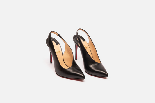 Christian Louboutin Black Leather Slingback Heels