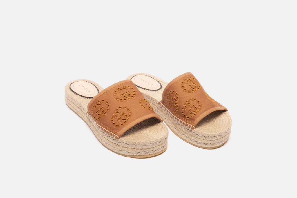 Gucci Brown Eyelet Espadrille Platform Sandal