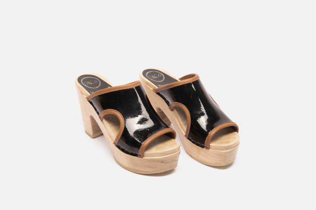 No.6 Store Black Patent & Brown Trim Mules