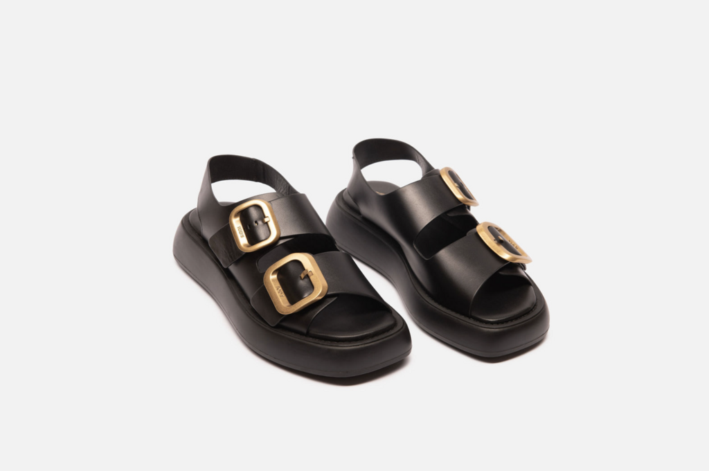 Tod's Black Leather Buckle Sandals