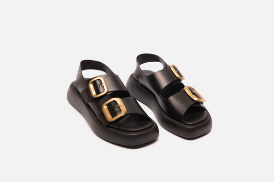 Tod's Black Leather Buckle Sandals