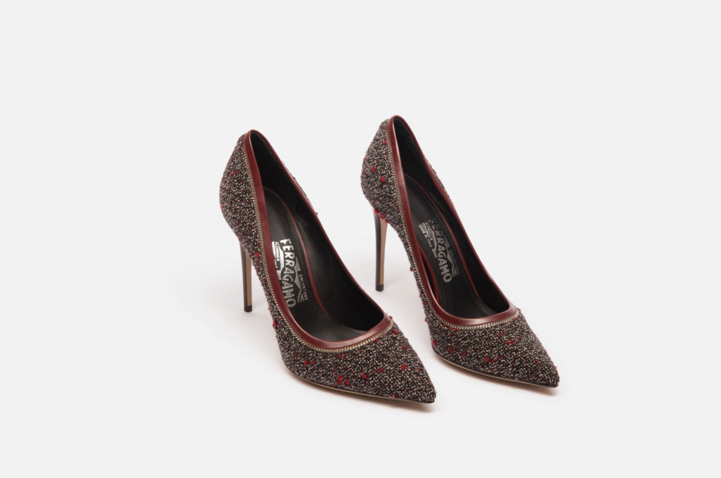 Ferragamo Black & Red Tweed Pumps