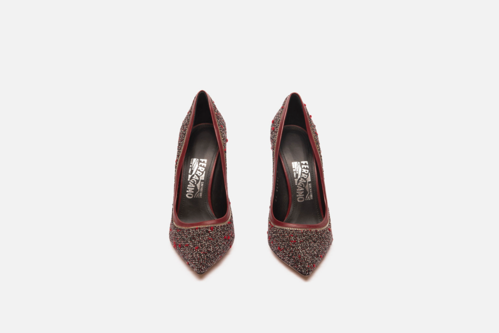 Ferragamo Black & Red Tweed Pumps