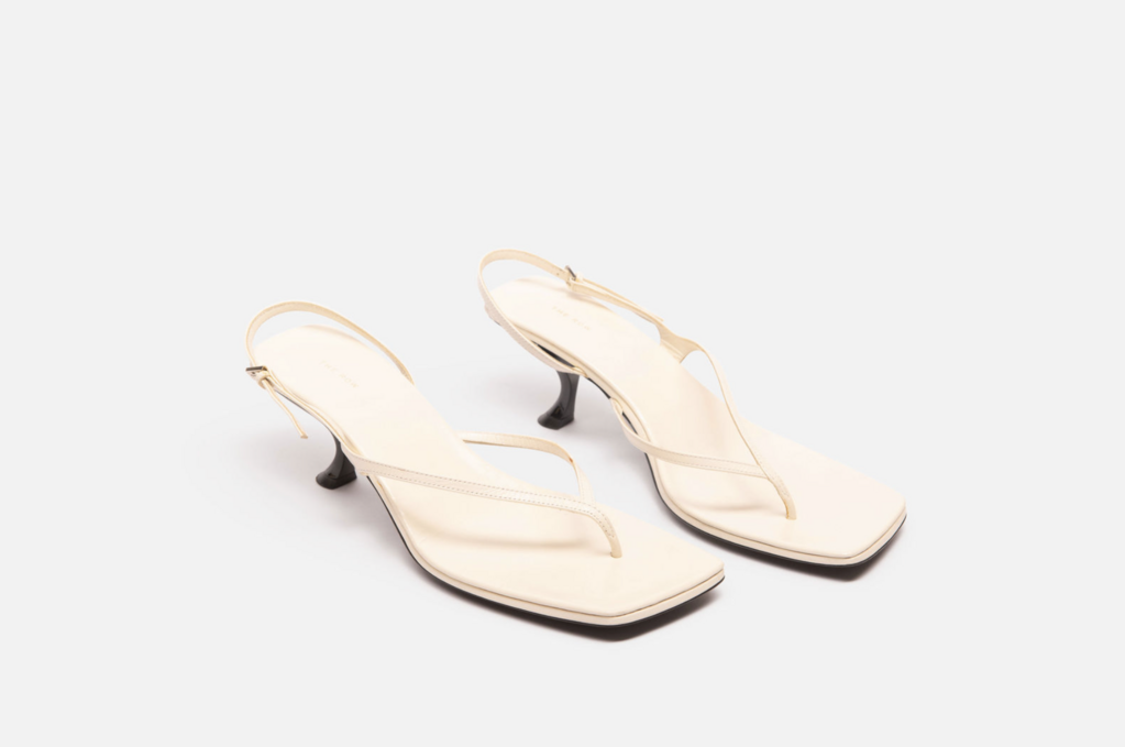 The Row White Leather Flip Flop Kitten Heel