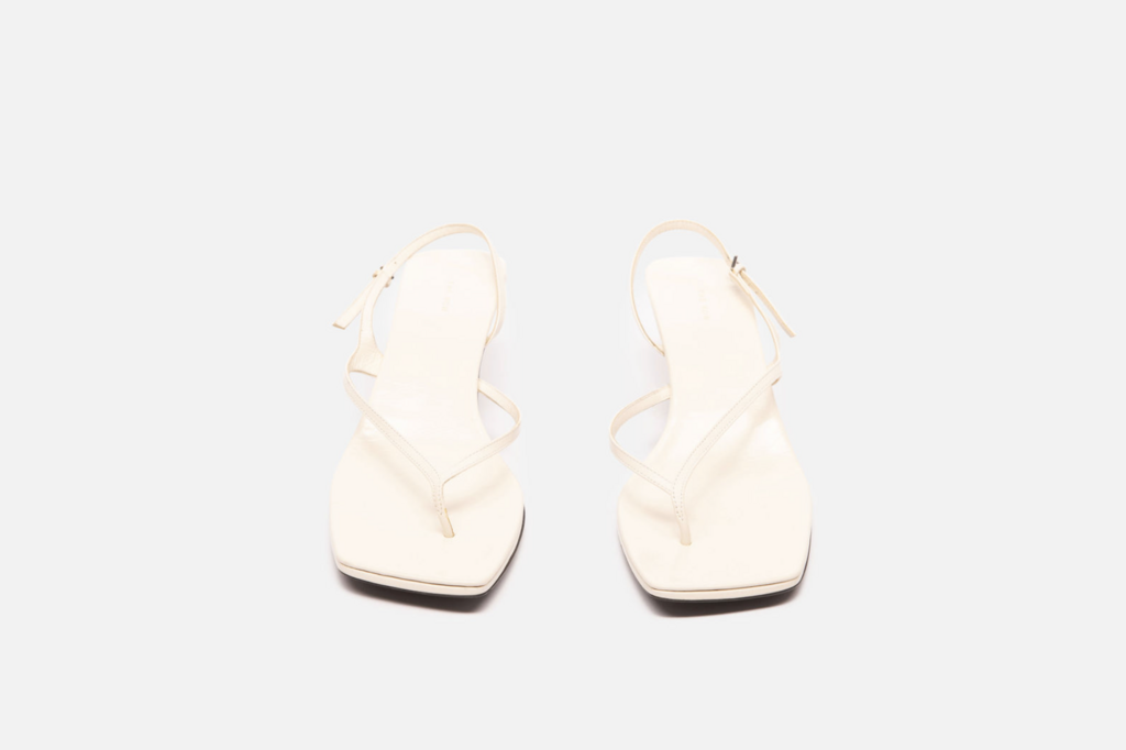 The Row White Leather Flip Flop Kitten Heel