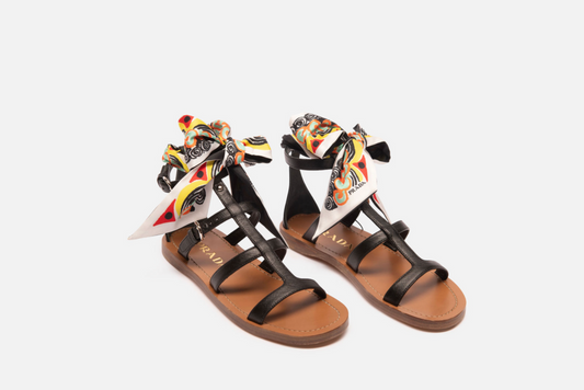 Prada Black Sandals with Silk Scarf Tie