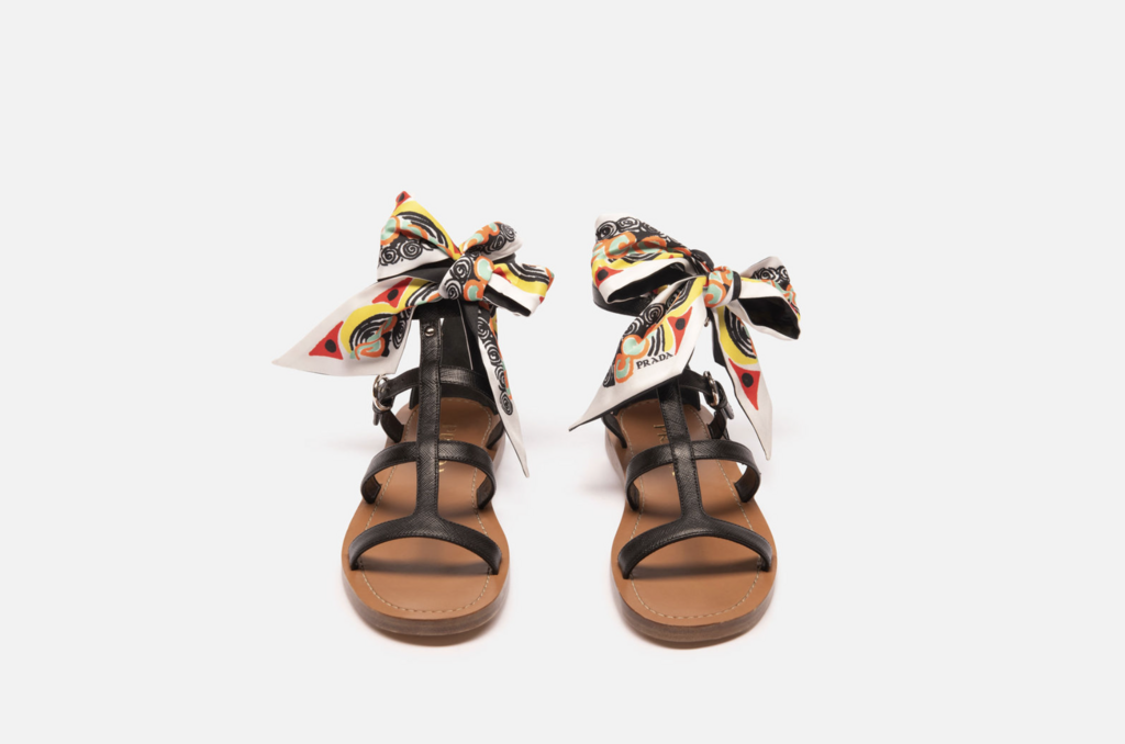 Prada Black Sandals with Silk Scarf Tie
