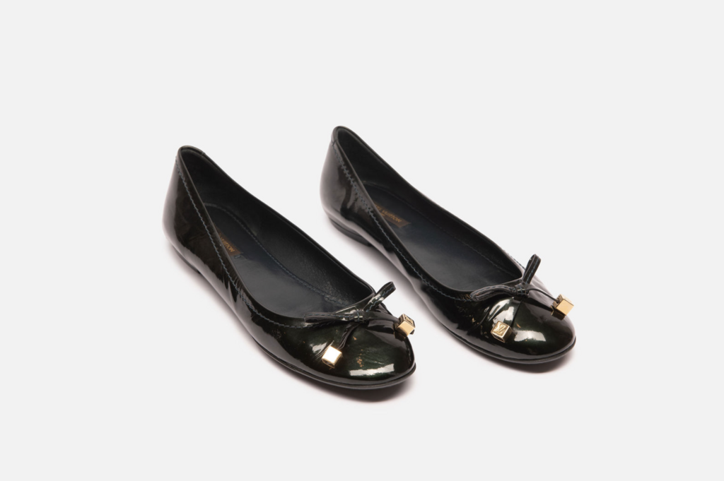 Louis Vuitton Dark Green Patent Flats with Gold Charms
