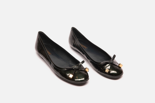 Louis Vuitton Dark Green Patent Flats with Gold Charms