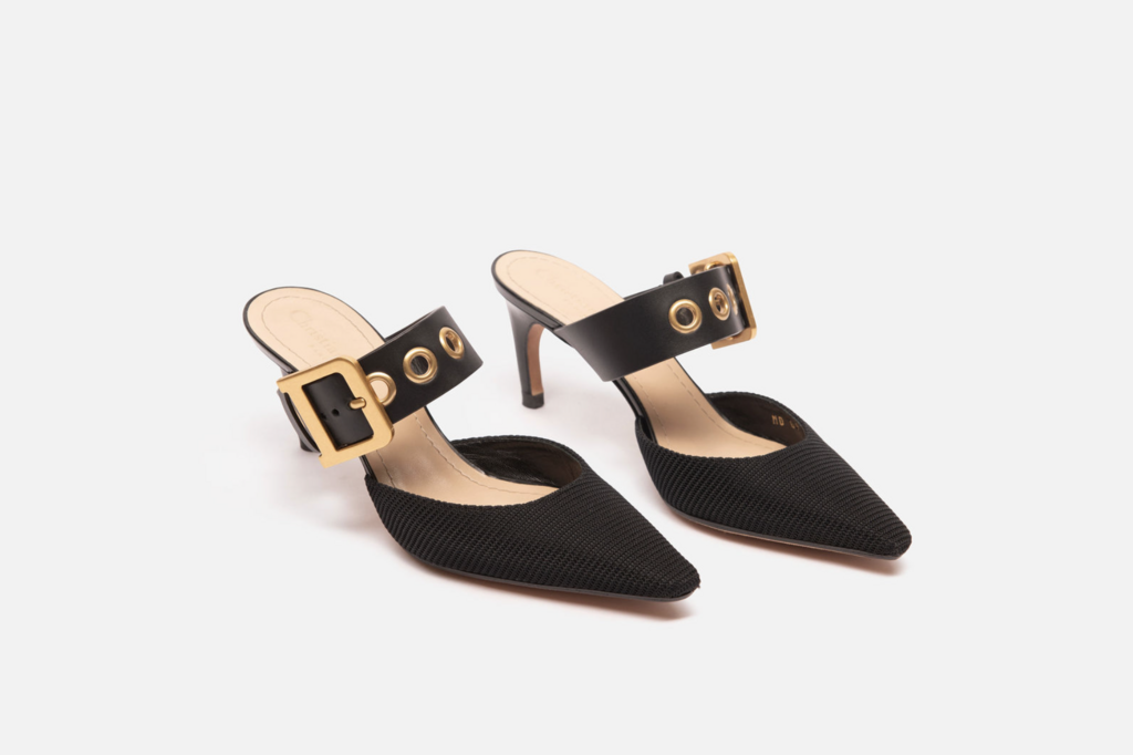 Christian Dior Black Canvas & Gold Buckle Mule
