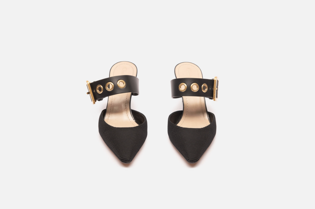 Christian Dior Black Canvas & Gold Buckle Mule