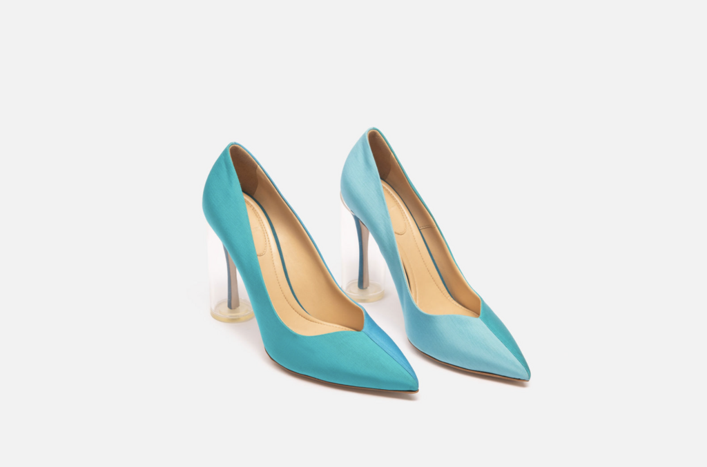 Rosie Assoulin Teal Grosgrain Clear Heel Pump