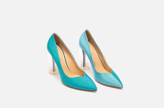 Rosie Assoulin Teal Grosgrain Clear Heel Pump