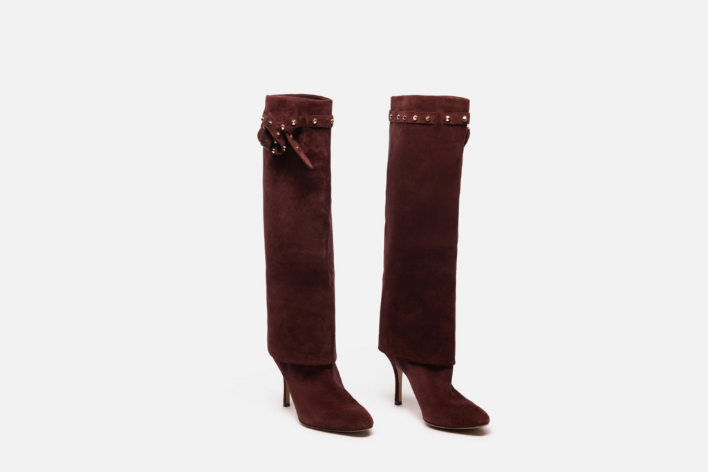 Valentino Burgundy Suede Boots with Belt Detail