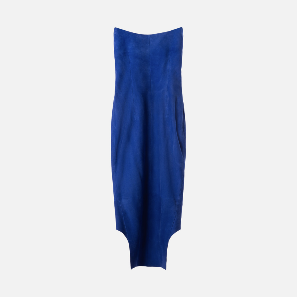 Givenchy 2024 Royal Blue Suede Leather Strapless Dress (5200)