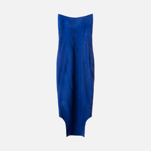 Givenchy 2024 Royal Blue Suede Leather Strapless Dress (5200)