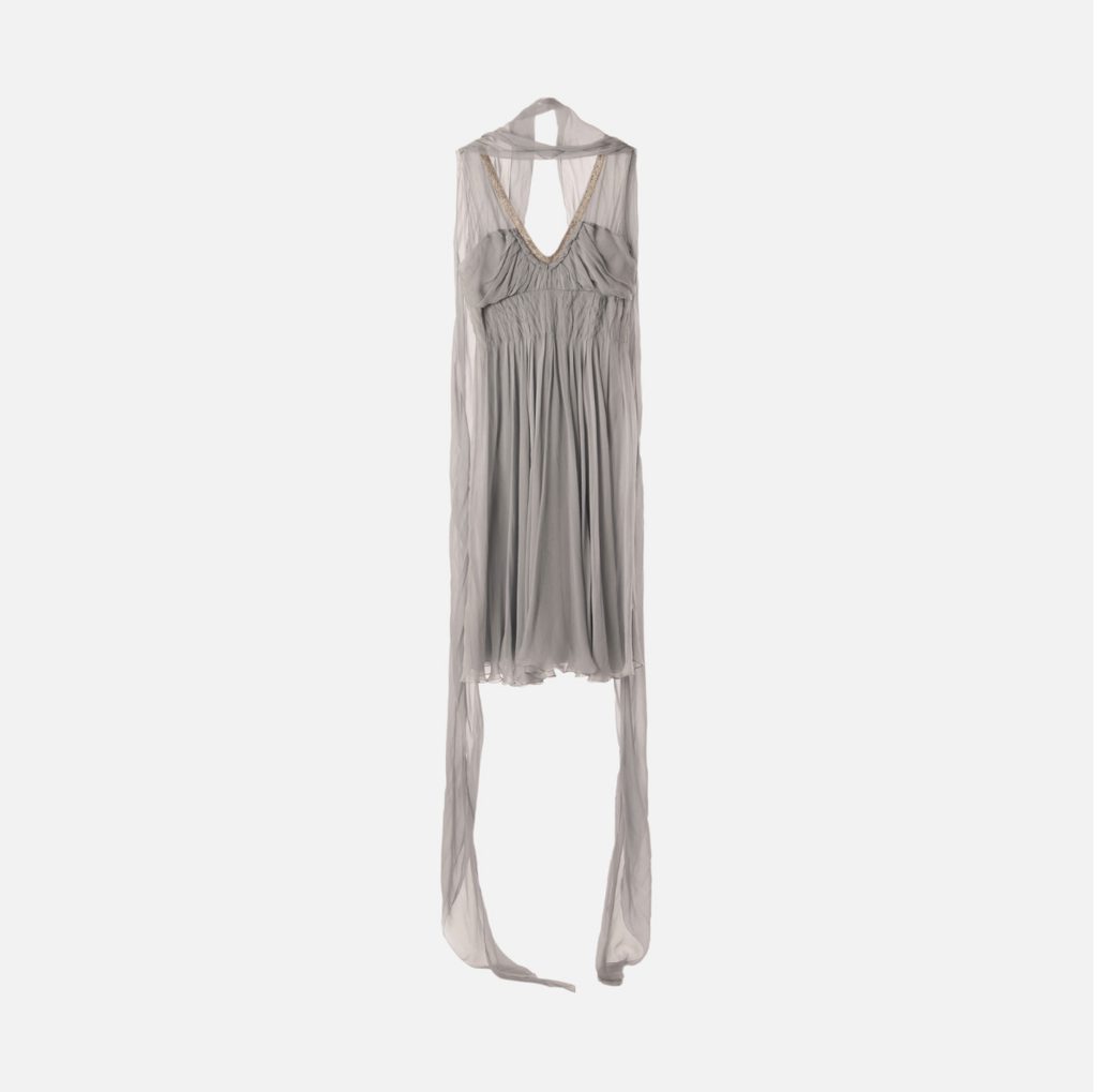 J. Mendel Grey Silk Flowy Scarf Dress
