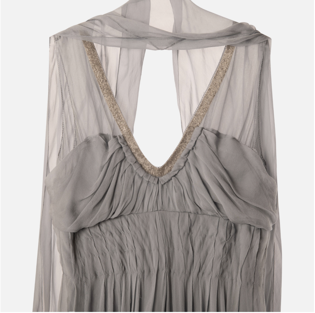 J. Mendel Grey Silk Flowy Scarf Dress