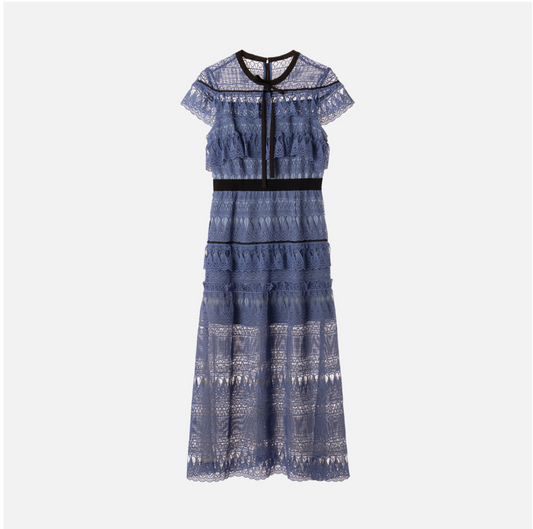 Self-portrait Blue With Black Trim Teared Dress