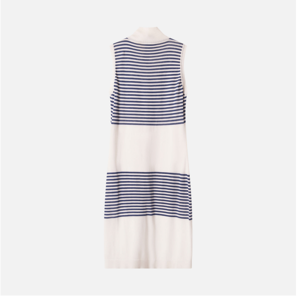 Chanel Boutique 1980s White/Blue Stripe Nautical Dress (as is wear at buttons, discoloration)