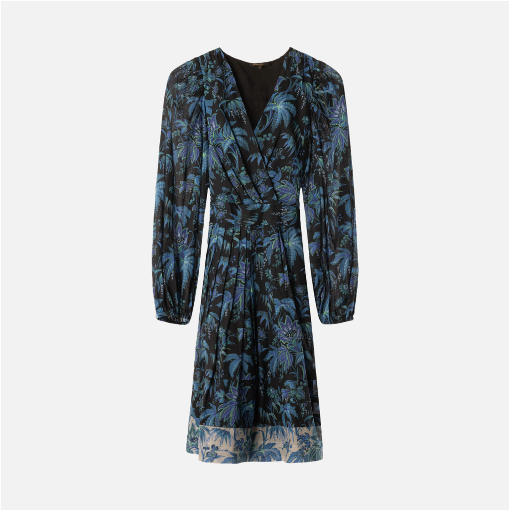 Kobi Halperin NWT(598) Black/Blue Jungle Print Belted Dress