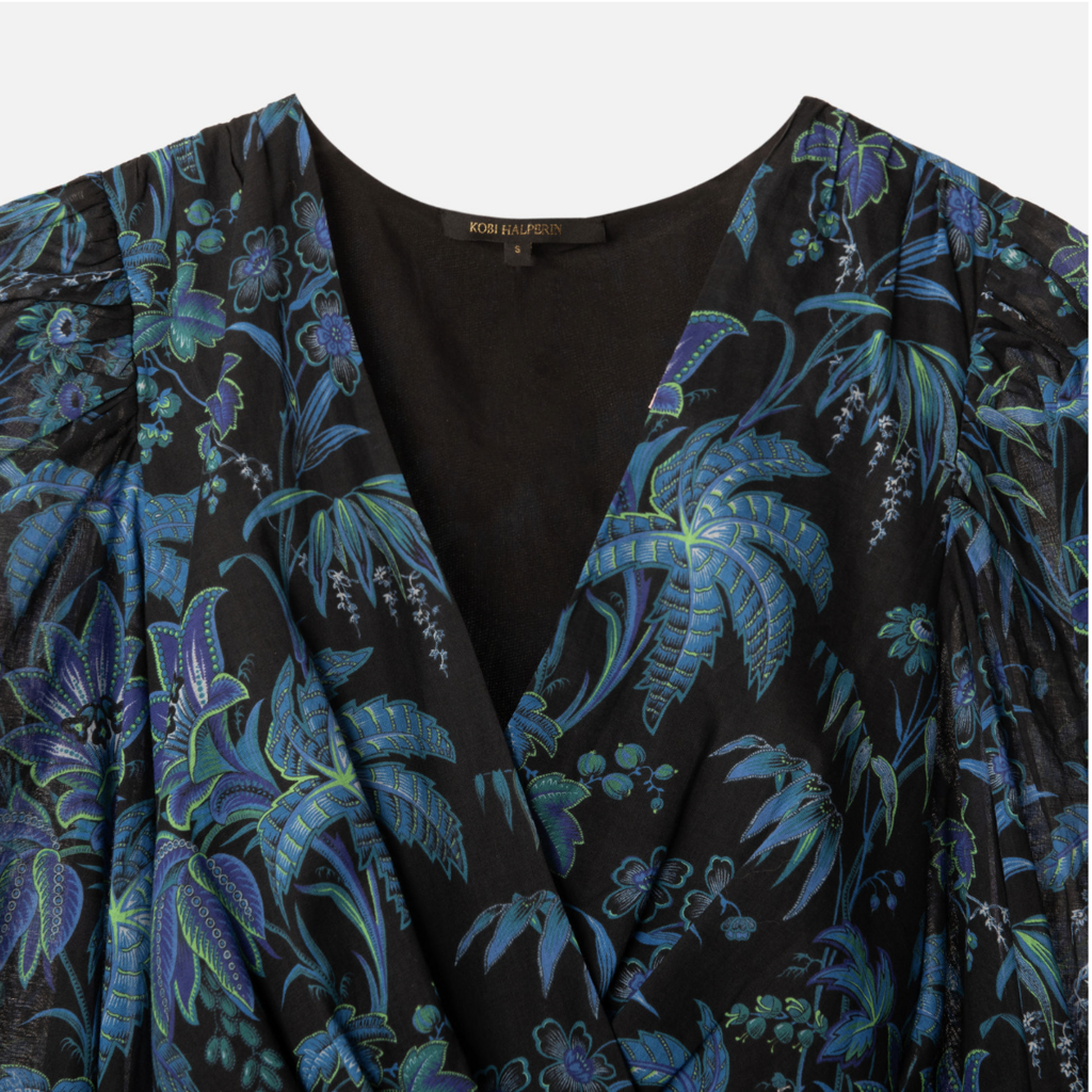 Kobi Halperin NWT(598) Black/Blue Jungle Print Belted Dress