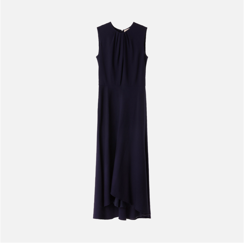 Alexander McQueen Navy Wool Sleeveless Midi Dress