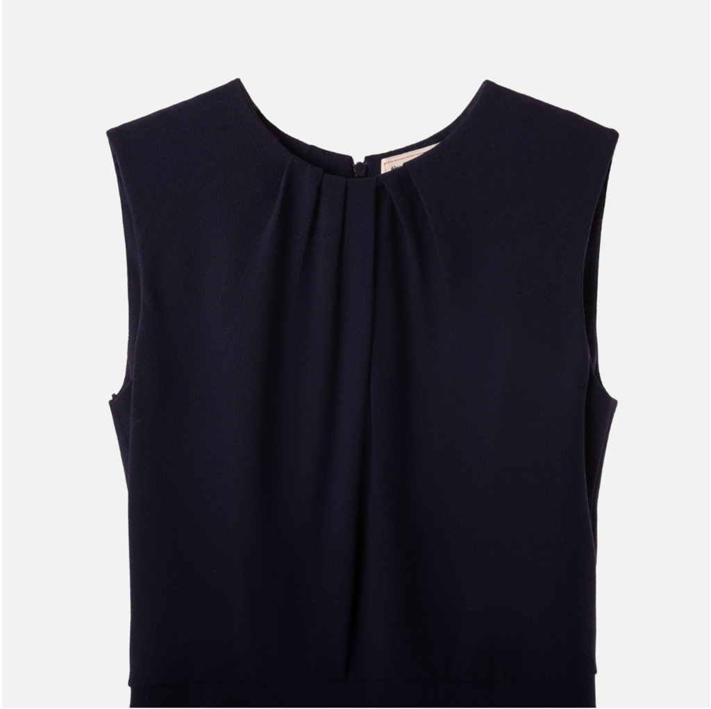 Alexander McQueen Navy Wool Sleeveless Midi Dress