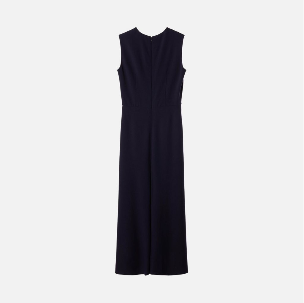 Alexander McQueen Navy Wool Sleeveless Midi Dress