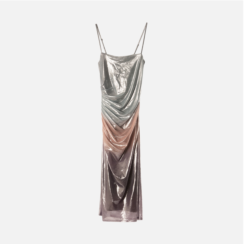 Fleur Du Mal Blue Metallic Ombre Poly Ruched Mini Dress (NWT)