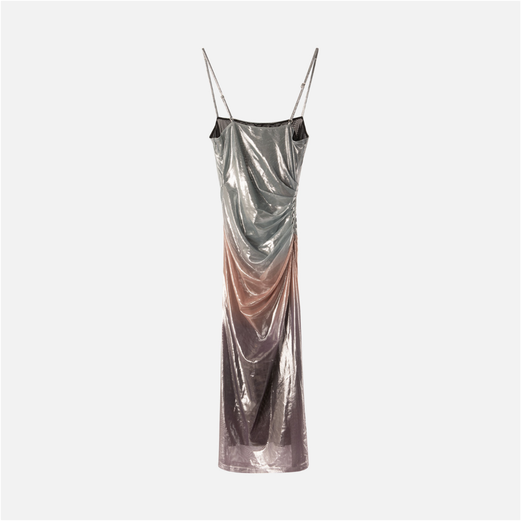 Fleur Du Mal Blue Metallic Ombre Poly Ruched Mini Dress (NWT)