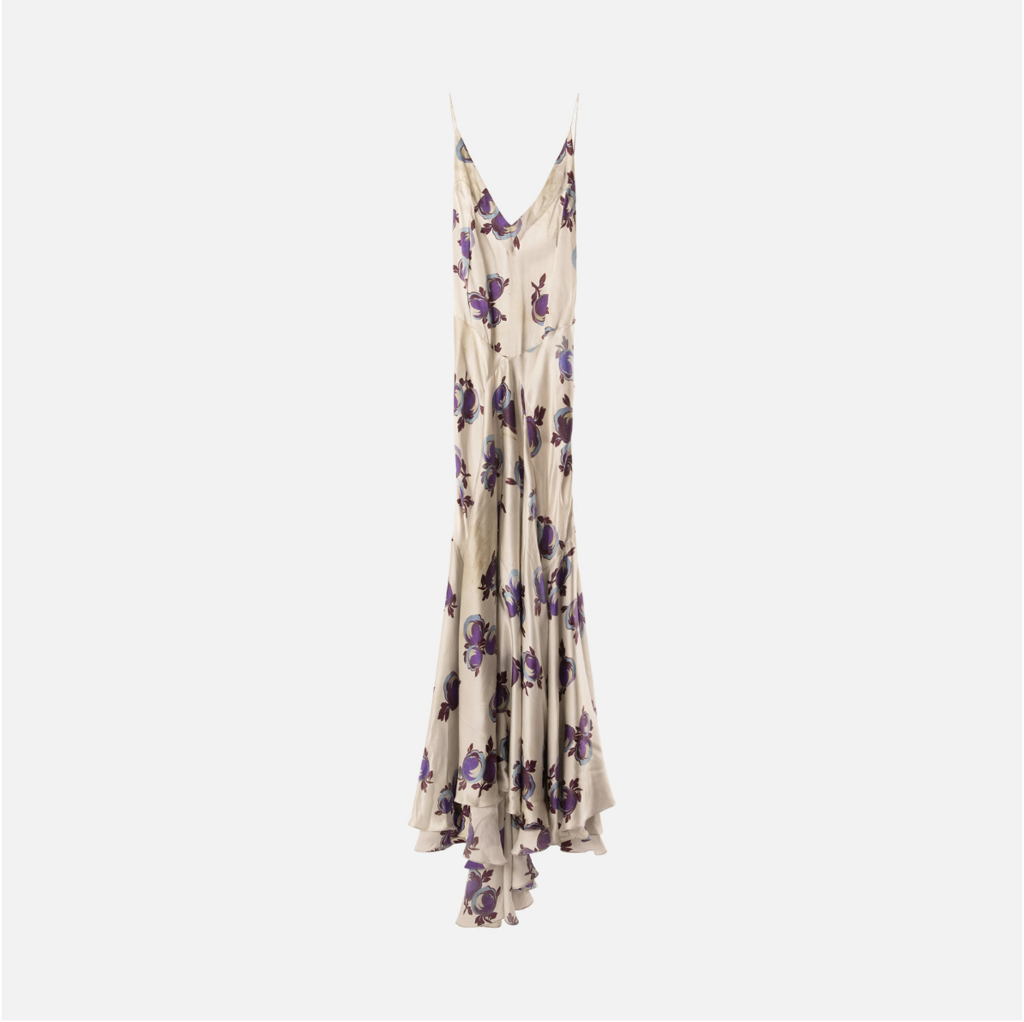 Grey Floral Print Silk Maxi Dress