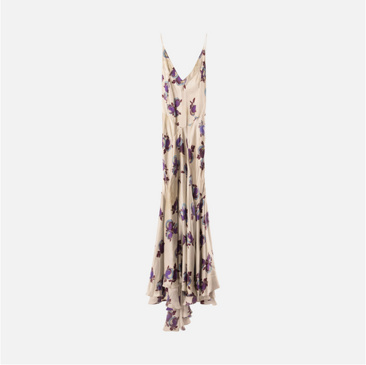 Grey Floral Print Silk Maxi Dress