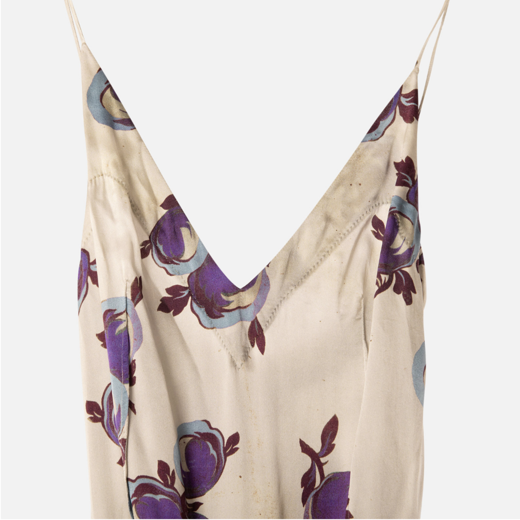 Grey Floral Print Silk Maxi Dress