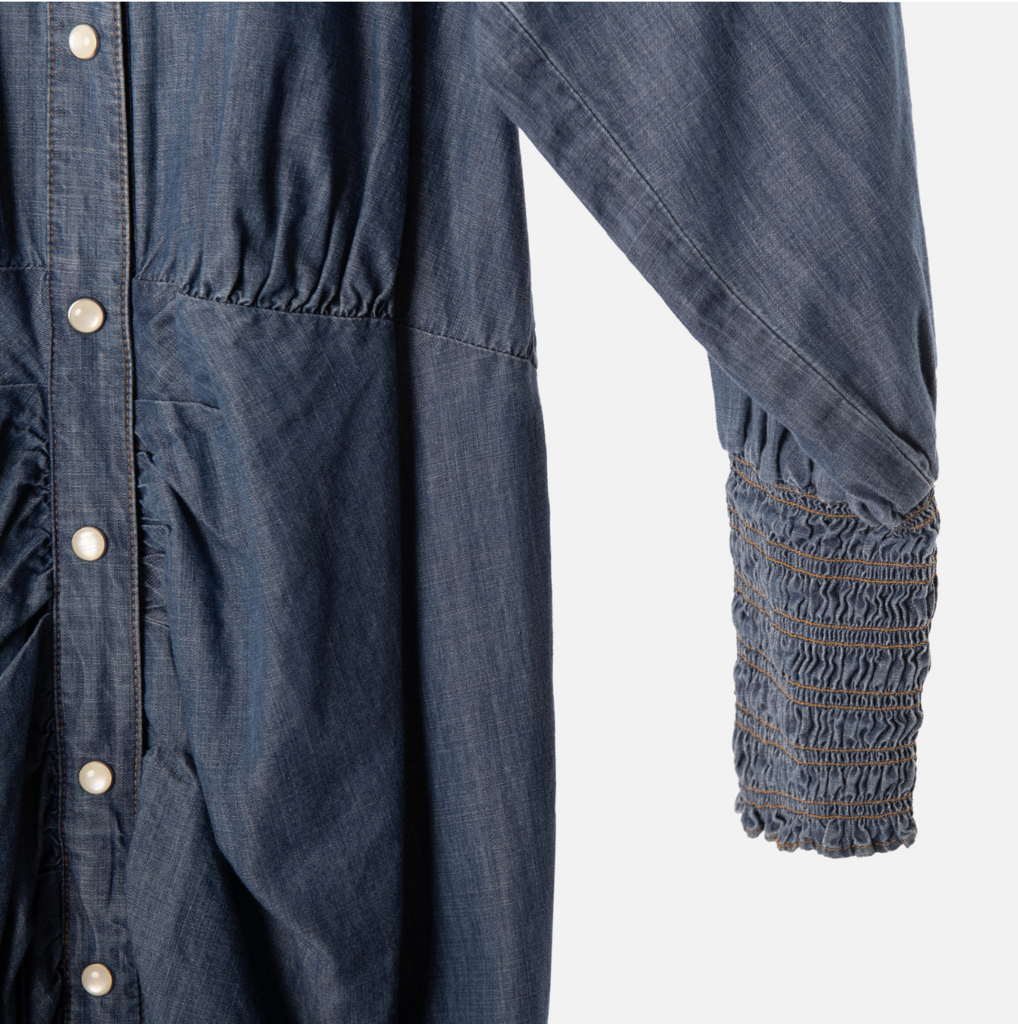 Veronica Beard Blue Cotton Blend Ruched Shirt Dress