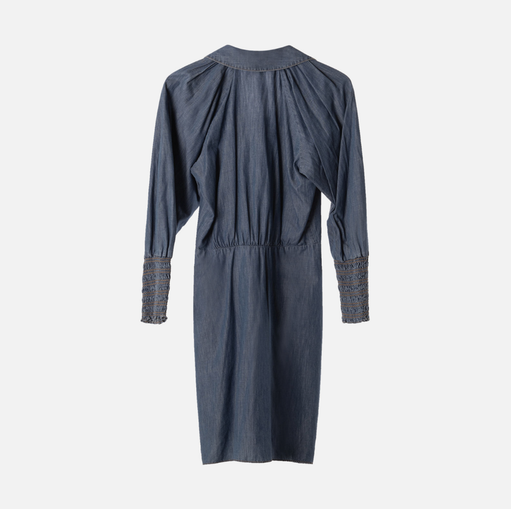 Veronica Beard Blue Cotton Blend Ruched Shirt Dress