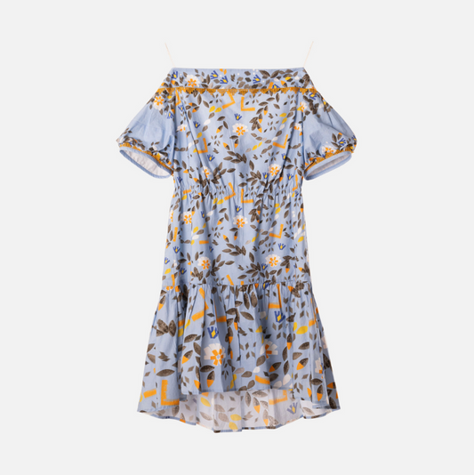 Peter Pilotto Blue Floral Off the Shoulder Dress