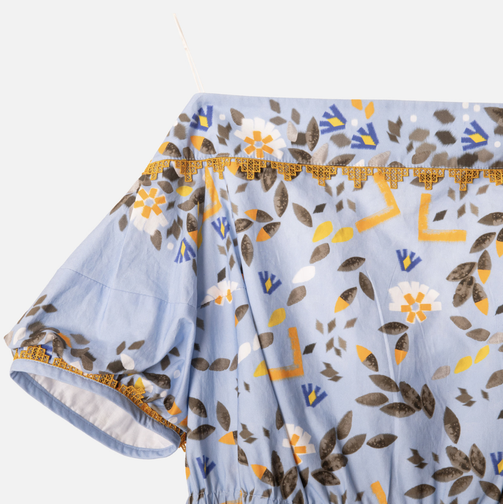 Peter Pilotto Blue Floral Off the Shoulder Dress
