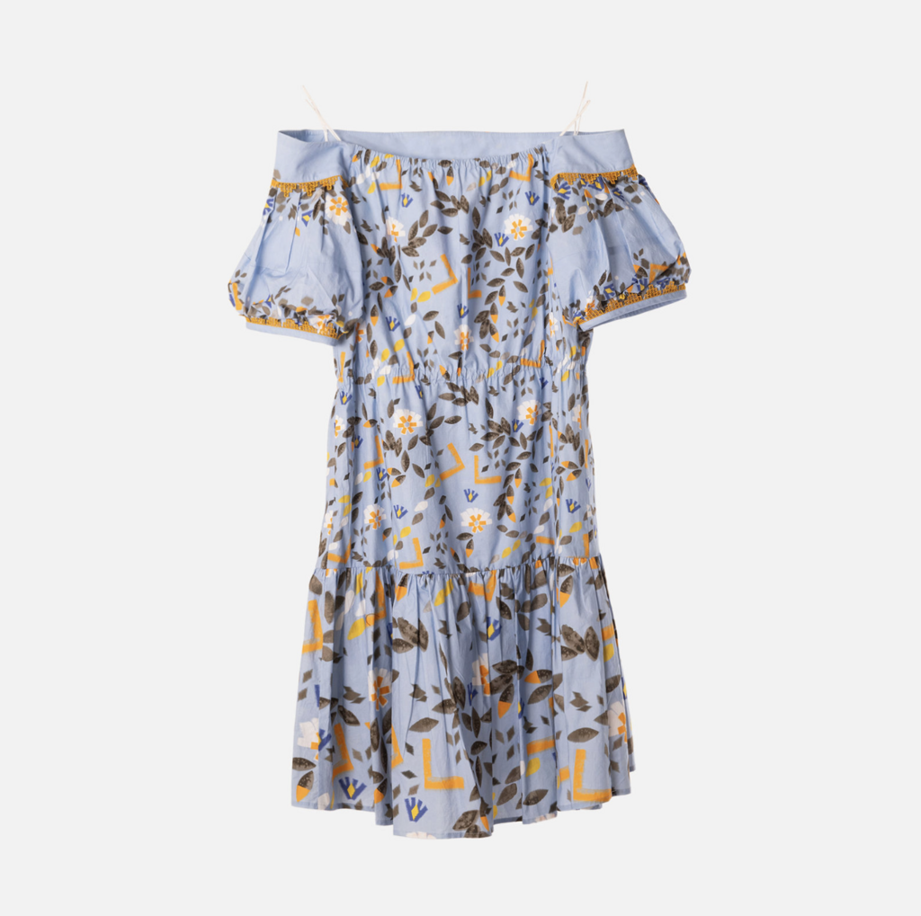 Peter Pilotto Blue Floral Off the Shoulder Dress