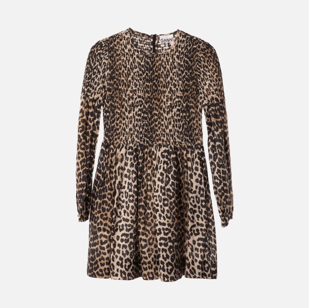 Ganni Leopard Print Cotton/Silk Dress