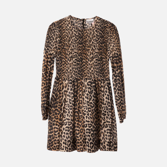 Ganni Leopard Print Cotton/Silk Dress