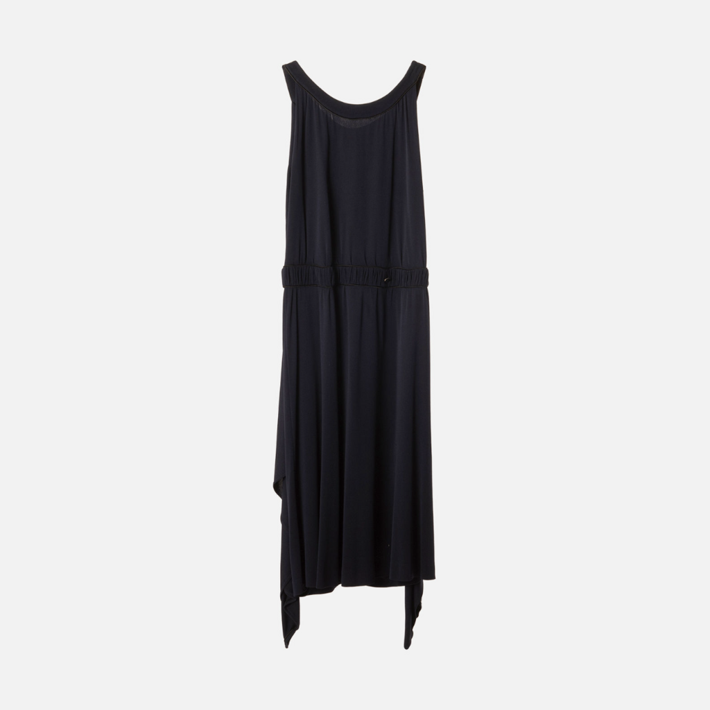 Chanel Navy Attached Scarf Sleeveless Midi Dress