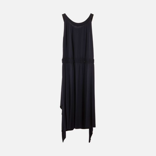 Chanel Navy Attached Scarf Sleeveless Midi Dress