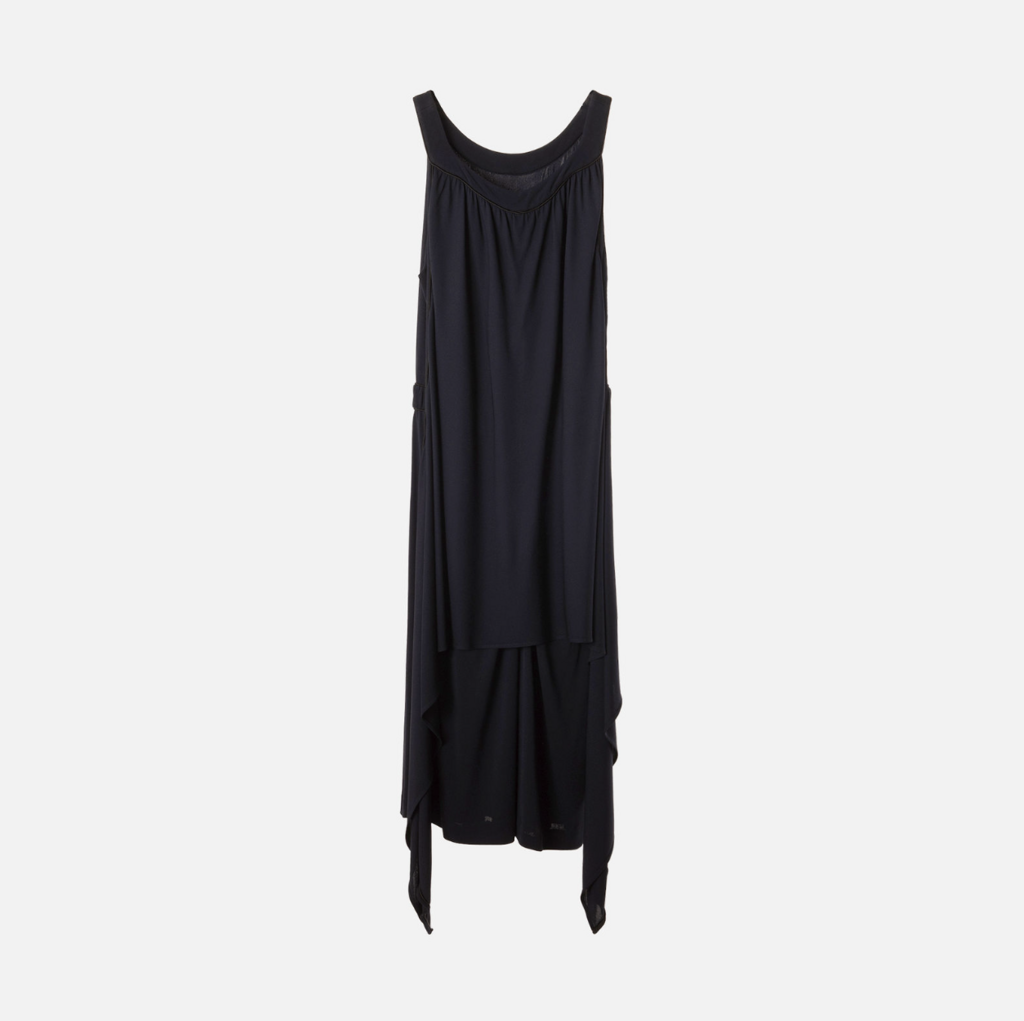 Chanel Navy Attached Scarf Sleeveless Midi Dress