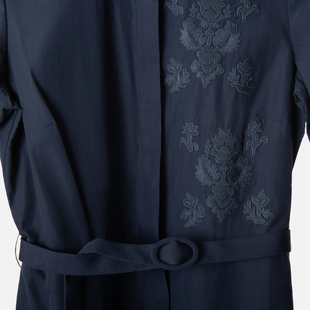 Lafayette 148 Navy Cotton Embroidered Belted Dress