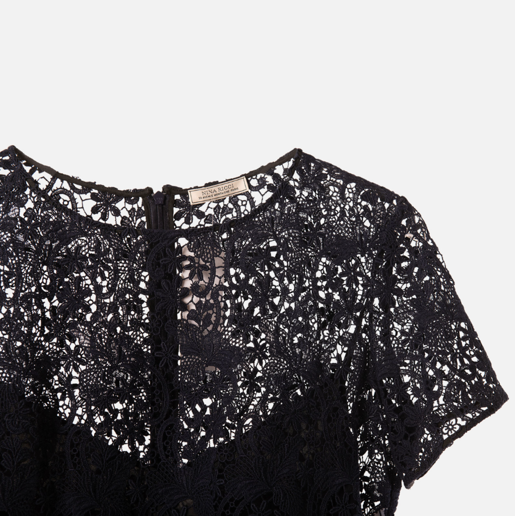 Nina Ricci Navy Lace Sheath Dress