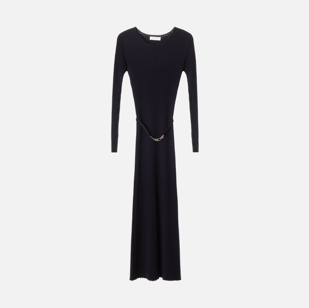 Gabriela Hearst Navy Wool Ribbed Maxi Dress