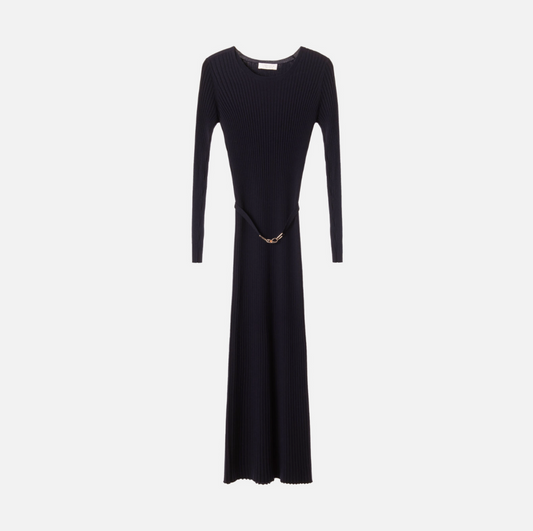 Gabriela Hearst Navy Wool Ribbed Maxi Dress