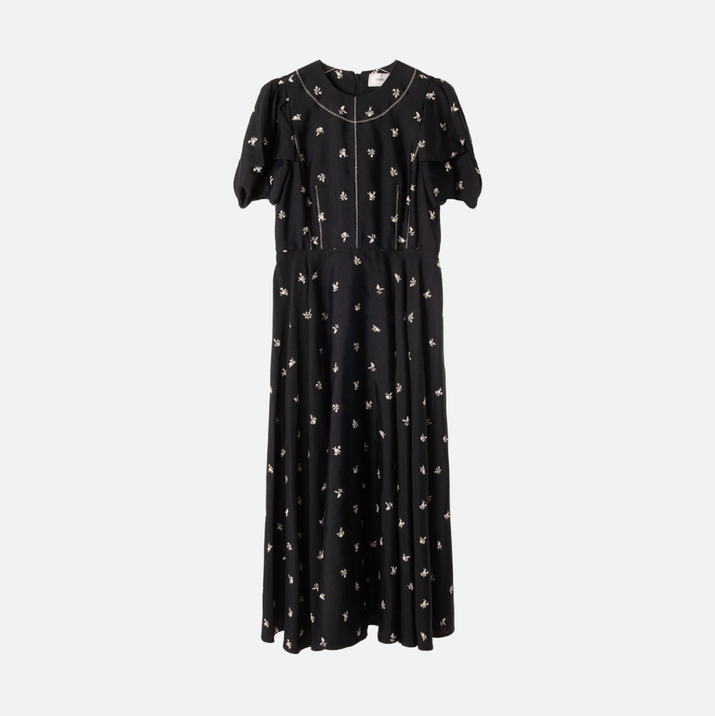 Erdem Navy & White Floral Cotton Puff Sleeve Maxi Dress